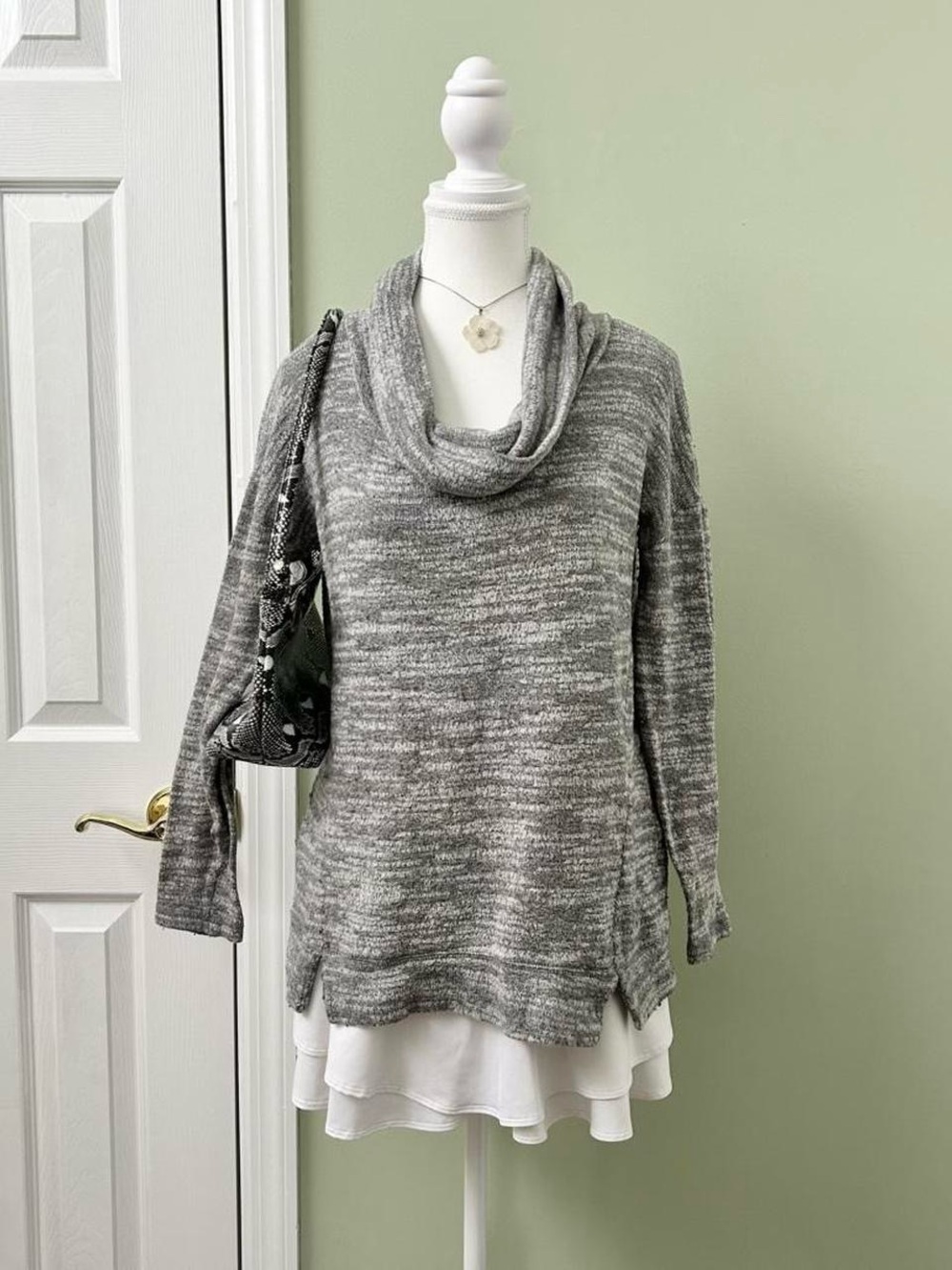 Heathered cowl neck sweater